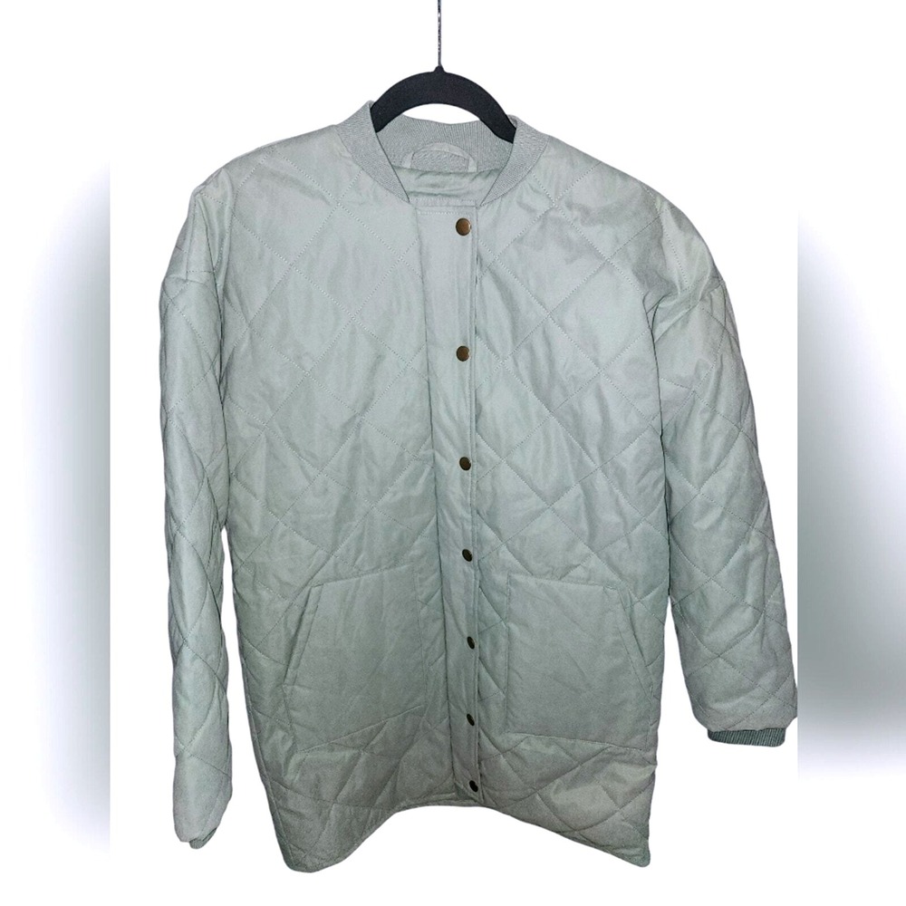 Quilted Jacket Universal‎ Thread Light Green Snap Front Coat Medium Length - Picture 2 of 11